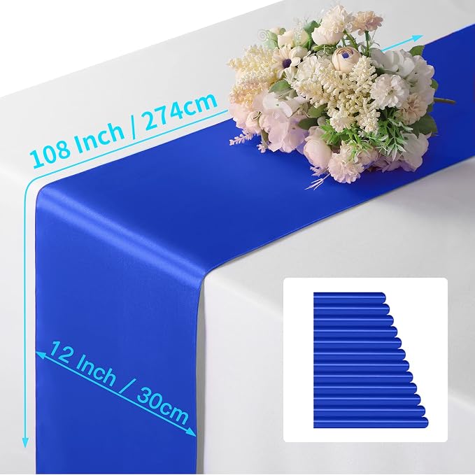 Manyshofu Royal Blue Satin Table Runner 12x108 - Image 4