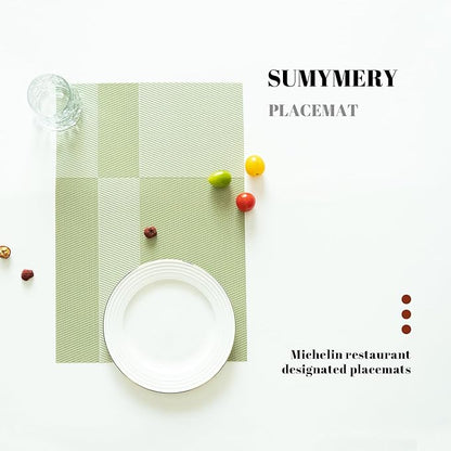 Placemats Set of 6 Vinyl/Plastic Woven Place Mats for Kitchen Table Indoor/Outdoor Washable Placemat Wipeable Dining Table Mats (Green Cube,6)