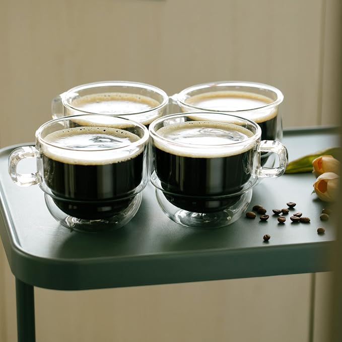 BTaT- Double Walled Stackable Glass Coffee Mugs, 12 oz, Glass Coffee Cups - Image 6