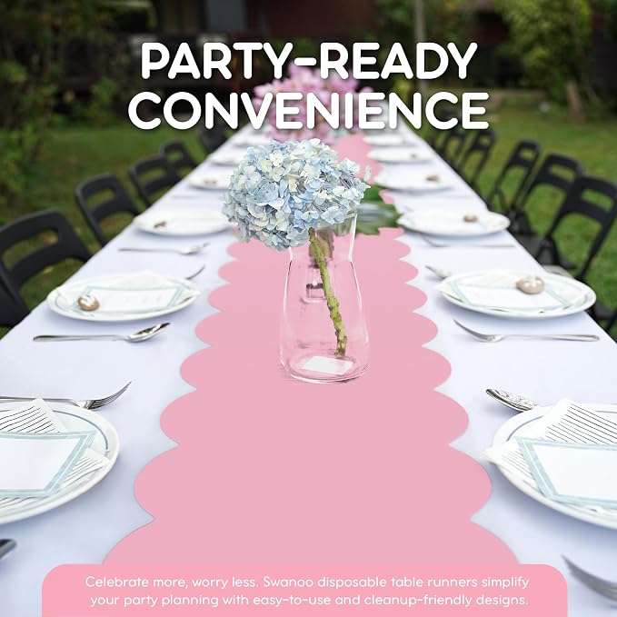 Light Pink Scallop Table Runner, Disposable Plastic, 5 Pack - Image 3