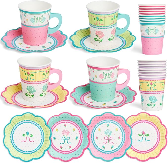 xo, Fetti 32 Tea Party 9oz Cups and Saucers Set | Garden Birthday Decor | Piece by xoFetti