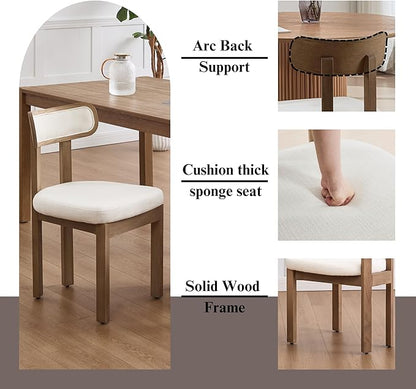 Beige Dining Chairs Set of 4, Mid Century Modern Linen Dining Room Chairs with Curved Back, Armless Kitchen Chairs for Living Room/Restaurant/Balcony/Bedroom/Home Desk/Task