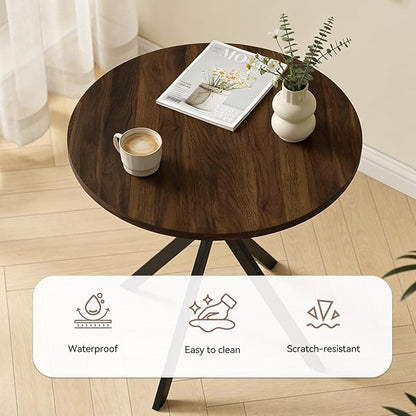 31.5" Round Dining Table Chairs Set for 2, Small Dining Table Chairs Set Space-Saving, Small Dinette Sets for 2 for Kitchen Dining Room Apartment(Walnut Table + Beige Chairs)