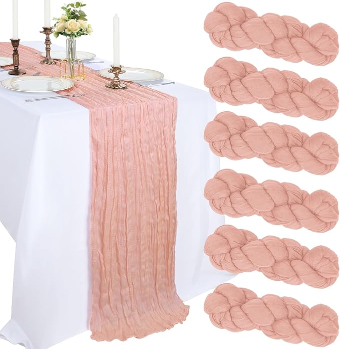 6 Pack 10Ft Blush Pink Cheesecloth Table Runner 23 x 120 Inch | Gauze Rustic by CKIKU