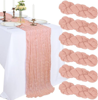 6 Pack 10Ft Blush Pink Cheesecloth Table Runner 23 x 120 Inch | Gauze Rustic by CKIKU
