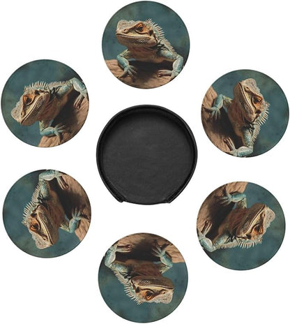 6Pcs PU Leather Coaster for Drinks, Lizards Cup Coasters - Image 7