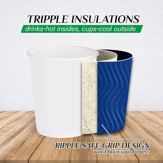 JollyPack Disposable Paper Coffee Cups, 12 oz, 60 Pack, Insulated Ripple Wall - Image 3