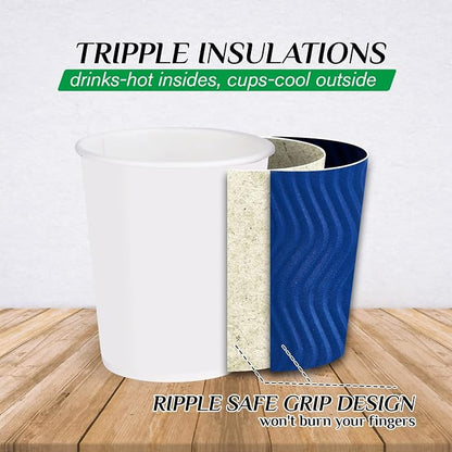 JollyPack Disposable Paper Coffee Cups, 12 oz, 60 Pack, Insulated Ripple Wall - Image 3