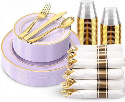 175PCS Purple Plates Disposable by WDF