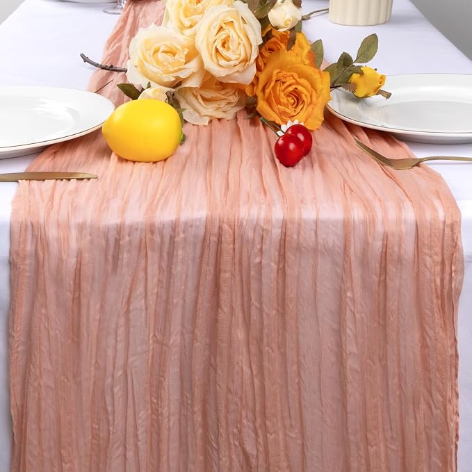 6 Pack Peach Cheesecloth Table Runner 35 x 120 Inch | Boho Gauze Fabric - Image 3