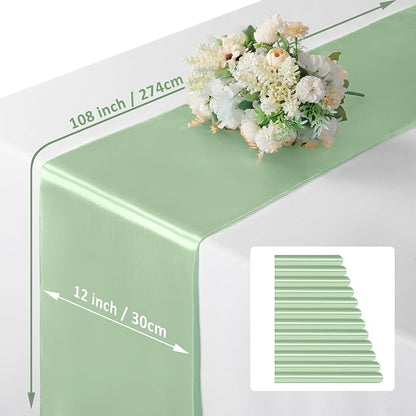 Manyshofu Sage Green Satin Table Runner 12x108 - Image 4