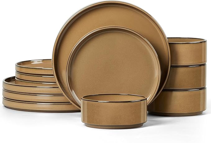 LIANYU Dinnerware Sets for 4, 12 Piece Modern Stoneware Dishes Set | Elegant by LIANYU