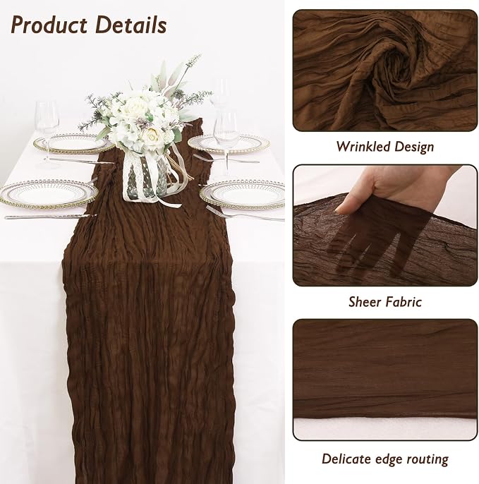 1 Pack Brown Cheesecloth Table Runner 120 Inch Boho Wedding Decor | Cheesecloth - Image 3
