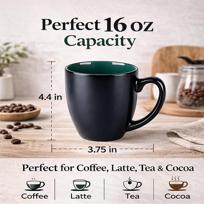 GBhome 16 oz Coffee Mugs Set of 6, Ceramic Coffee Cups- Green - Image 2