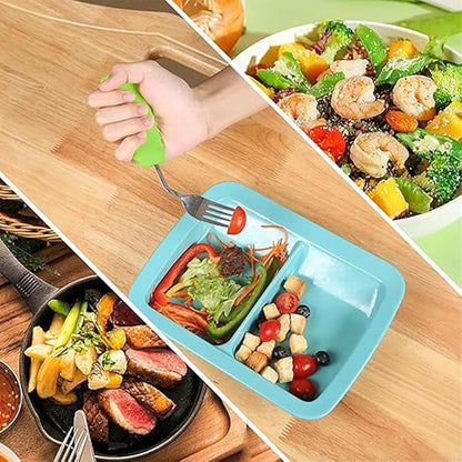 Adaptive Utensils for Hand Tremors,Weighted Utensils with Non-Slip Handle to Easy Grip for Elderly Use (Right Hand 1pc Fork+1 pc Spoon=2 pcs,Green)