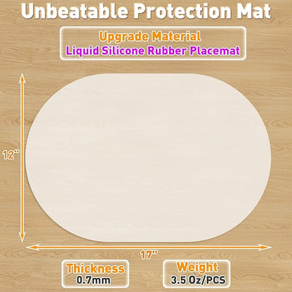 Oval Silicone Placemat Set of 4,Heat Resistant Placemats, Silicone Table Mats,Non-Slip Dining Mat for Home,Waterproof Easy Clean Kids Placemats,17"x12" Ultra-Thin Translucent (4Pcs, White)