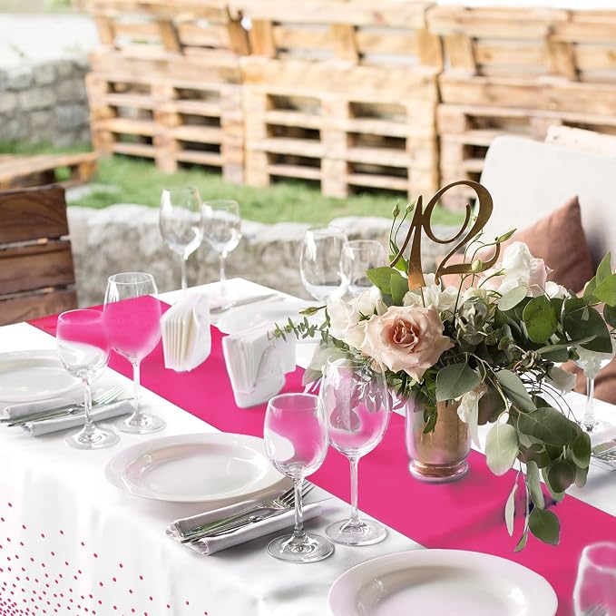 MASHAN 8Pack Disposable Plastic Party Tablecloths & Satin Table Runner Set - Image 4
