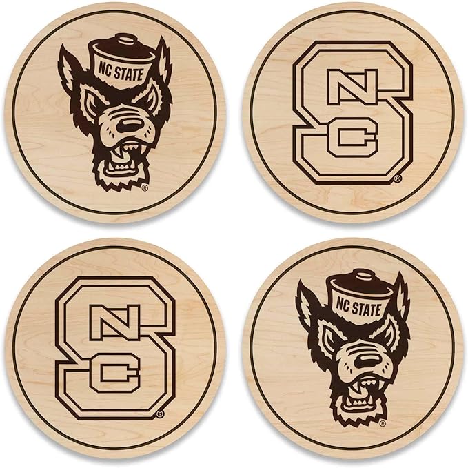 LazerEdge NC State Wolfpack Wooden Coaster Set - Maple Wood - Officially Licensed Product - 4-Pack