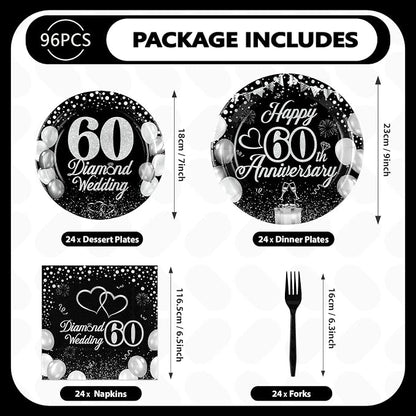 Greencian 96Pcs 60th Wedding Anniversary Decorations, Serves 24 | Anniversary - Image 4