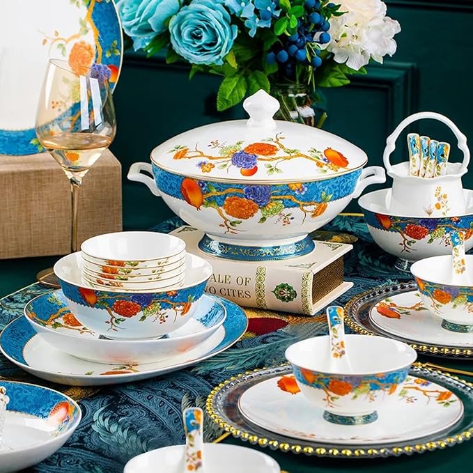 60 Pieces of 10-12 People Bone China Bowl and Plate Dinnerware Set Pomegranate - Image 3