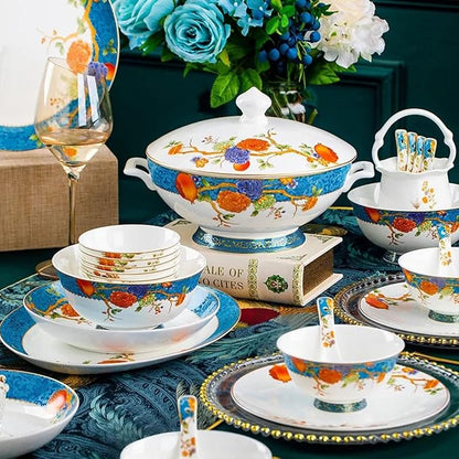 60 Pieces of 10-12 People Bone China Bowl and Plate Dinnerware Set Pomegranate - Image 3