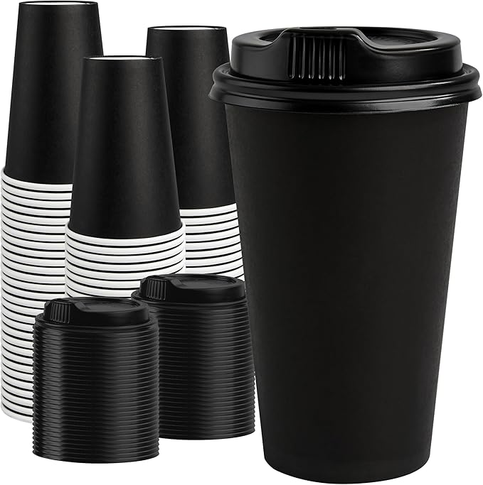 RACETOP Coffee Cups with Lids 16 oz, 100 Pack Disposable To Go Cups, To-go by RACETOP