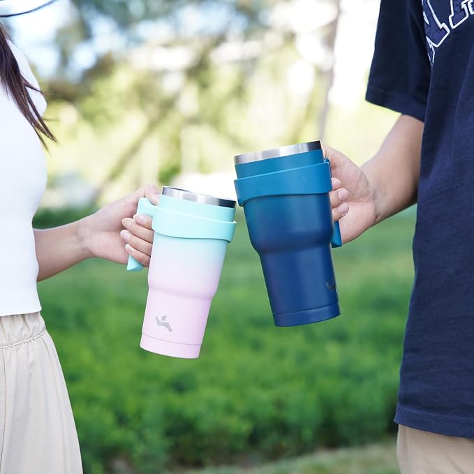 Konokyo 30 oz Tumbler with Handle and Straw, Insulated Travel Mug | Mint; - Image 7