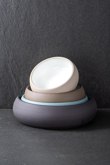 Uaral Small Bowls 8 Ounces Dipping Bowl Color Clay Flat Base Bowl Set, Two-Tone - Image 6