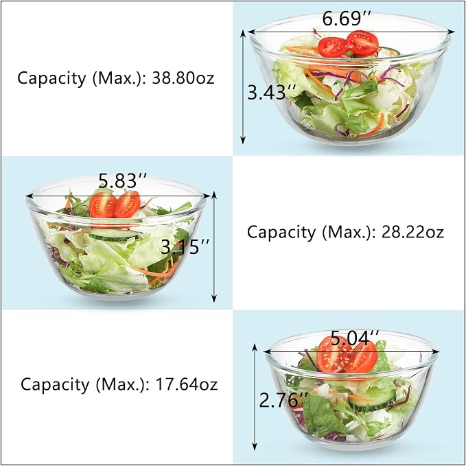 WHJY 3 Pack of 6 Inch Glass Cereal Bowls - Image 2