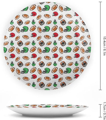 Decorative Plates, American Football Print Ornament, Cartoon Style Rugby Icons Balls American, 7 Inch, 1 Plate with 1 Display Stand, Multicolor