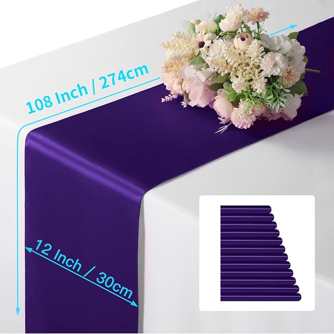 Manyshofu Dark Purple Satin Table Runner 12x108 - Image 4