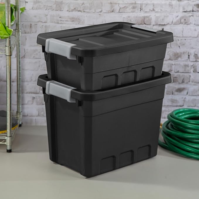 Sterilite 12-Pack Plastic Storage Bins with Lids, Stackable Containers, 4 Gallon, Black