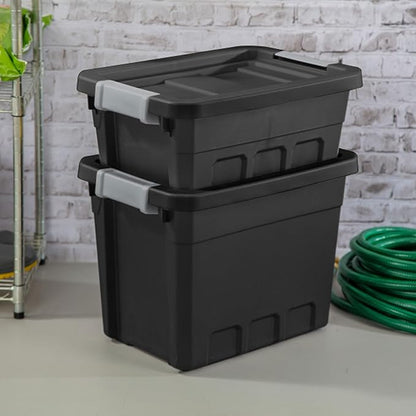 Sterilite 6-Pack Plastic Storage Bins with Lids, Stackable Containers, 4 Gallon, Black