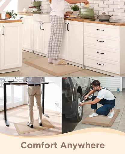 Ophanie Kitchen Mats for Floor, 3/4 inch Thick, 20x32 Anti Fatigue Christmas Cushioned Mat, Kitchen Rug, Waterproof, Comfort Ergonomic Standing Mat for Office, Home, Sink, Beige Non-Slip Ridged Bottom