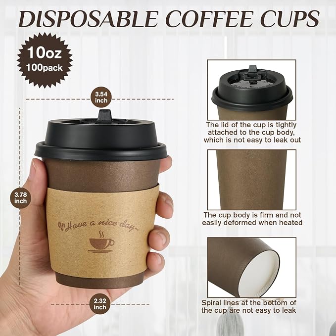 LITOPAK 100 Pack 10 oz Coffee Cups - Image 2