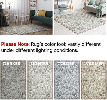 Keen Home Design 8x10 Rug - Machine Washable Area Rug with Non-Slip Backing, Ideal for Living Room, Dining Room, Bedroom - Vintage, Easy Clean, Durable, Low Pile Rug - (8' x 10')