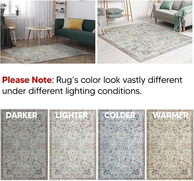 Keen Home Design 2x12 Rug - Machine Washable Runner Rug with Non-Slip Backing, Ideal for Hallway, Entryway, Kitchen, Laundry Room - Vintage, Easy Clean, Durable, Low Pile - (2'6" x 12')