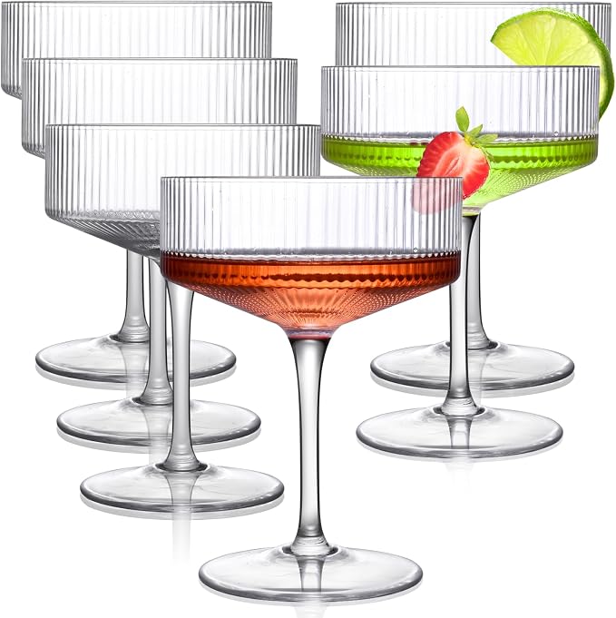 LUXULISH Ribbed Coupe Glasses Set of 6, Crystal Handmade Vintage Martini & by Unknown
