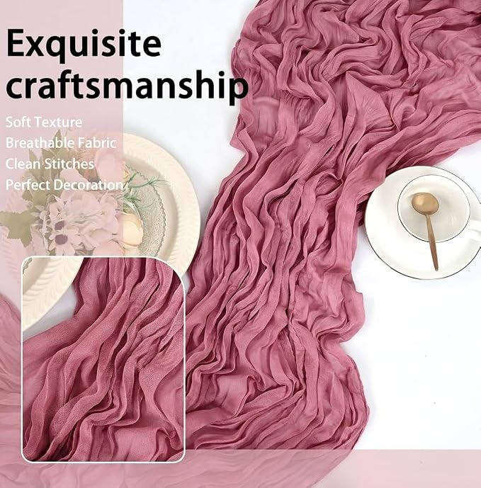 8 Pack Dusty Rose Cheesecloth Table Runner 17x108 inch Boho Gauze Cheese Cloth - Image 6