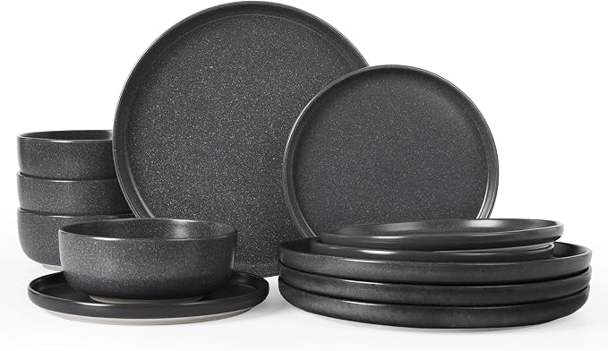 Famiware Milkyway 12-Piece Stoneware Dinnerware Set, Matte Dark Charcoal | by Famiware