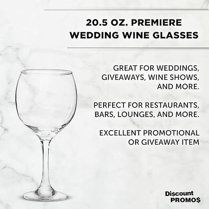 DISCOUNT PROMOS Premiere Wedding Wine Glasses 20.5 oz. Set of 12, Bulk Pack - Restaurant Glassware, Perfect for Red Wine or White Wine - Clear