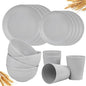 LIYH 16 Pcs Wheat Straw Dinnerware Sets Plastic Dinnerware Sets for 4 Plates and Bowls Set Reusable Tableware Grey Dish Set 8 Plates 4 Bowls 4 Cups Microwave Dishwasher