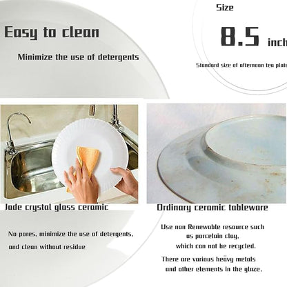 White Bone China Dessert Plates 8.5 Inch Set of 6 Microwave Dishwasher Safe | - Image 7