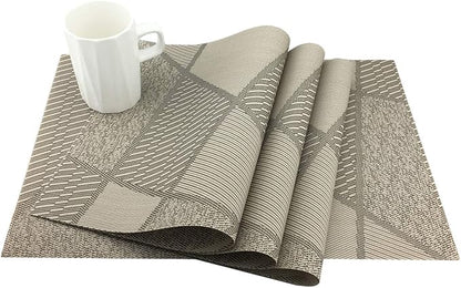 Gugrida Natural Placemats Woven Vinyl Non-Slip Insulation Heat Stain Resistant Washable Table Placemats Kitchen Dining Table Top Meal Mat Place Mats PVC Set of 6, Natural Wood Color