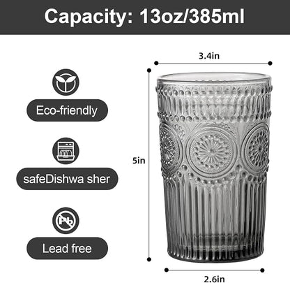 ZMOWIPDL Drinking Glasses Set of 6, 13oz Flower Design Grey Glass Cups | - Image 2