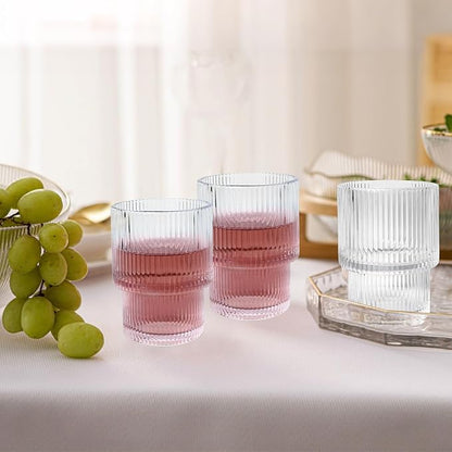XKXKKE 7 oz Ribbed Drinking Glasses Set of 6, Highball Glasses Ridged Glass - Image 3