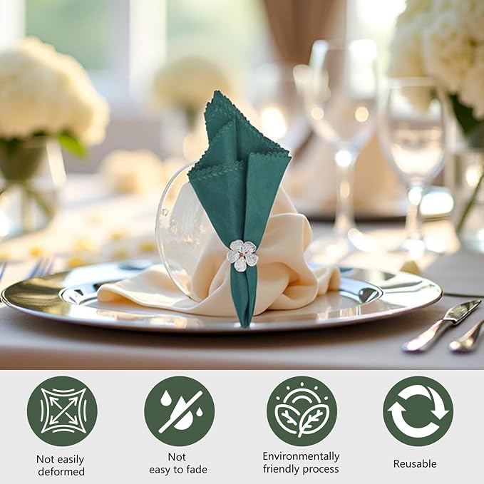 Flower Silver Napkin Rings Set of 50, Shiny Floral Napkin Ring Metal Holder | - Image 4