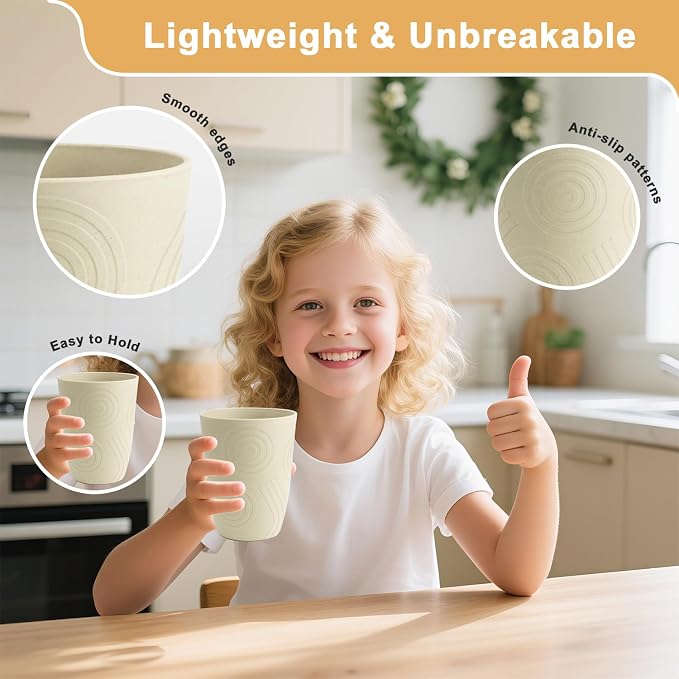 12 oz Kids Cups，Wheat Straw Cups Set of 6, Alternatives to Plastic Cups Reusable - Image 4