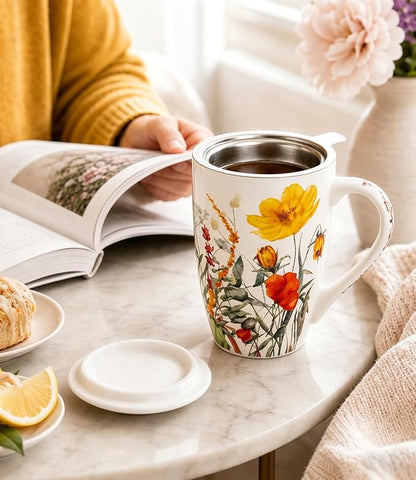 AmorArc Tea Cup With Infuser and Lid, 18oz Loose Leaf Tea Mug With Steeper | - Image 7