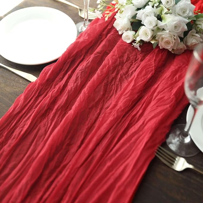 Efavormart 10ft Red Gauze Cheesecloth Table Runner - Image 9